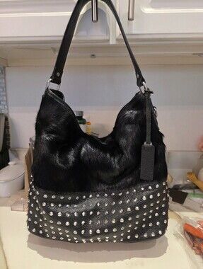 Aqua Madonna Black Leather And Calf Hair Handbag